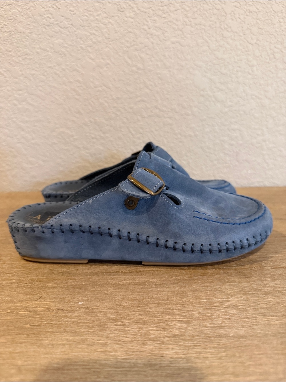 La Plume Blue Suede Mules